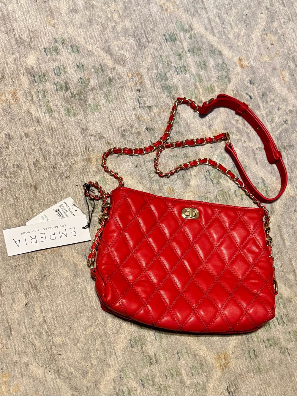 Emperia Red Quilted Leather Crossbody with Chain Strap, BNWT